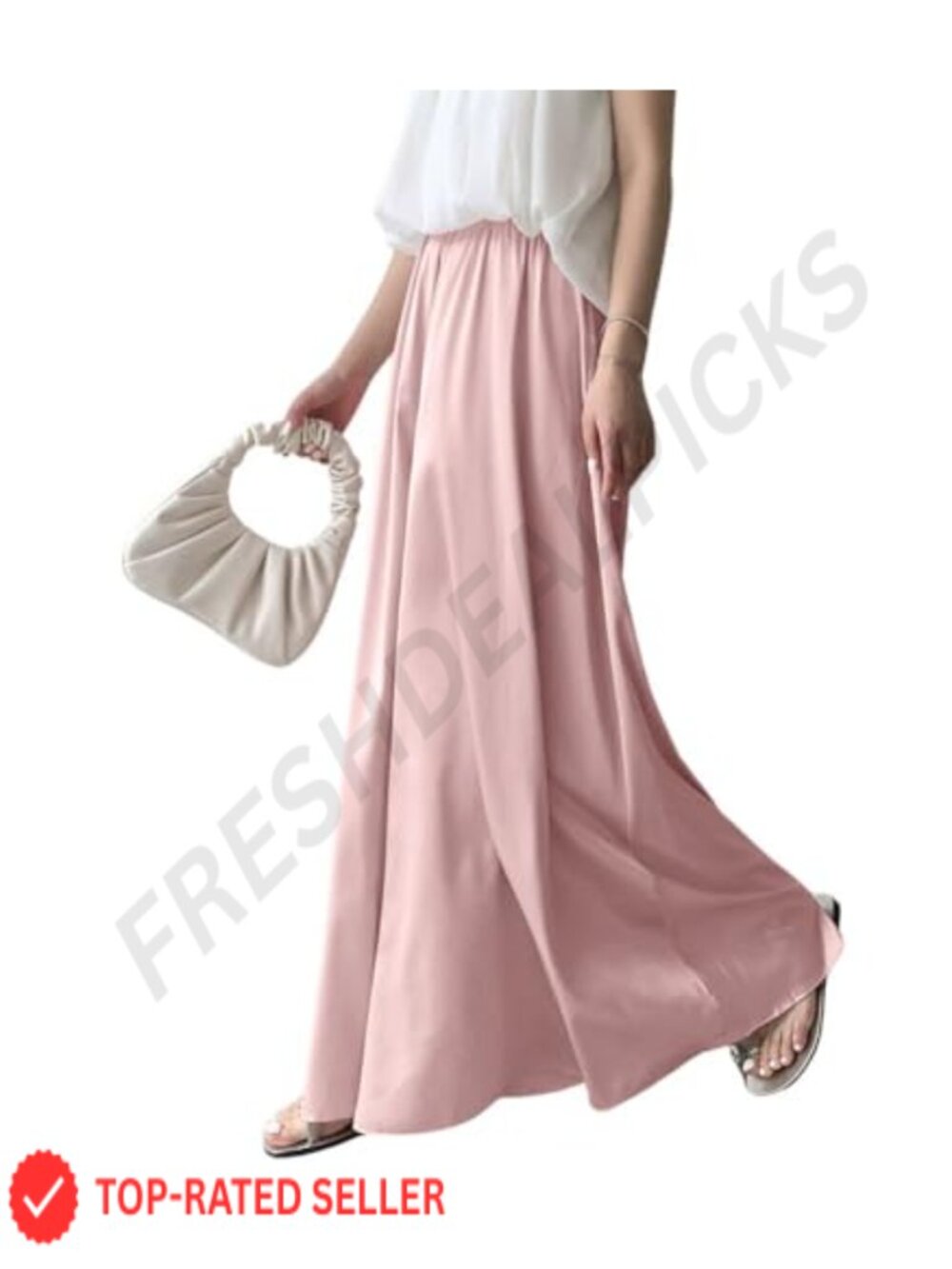 Satin Wide Leg Culotte Pants High Elastic Waist Palazzo Party Casual